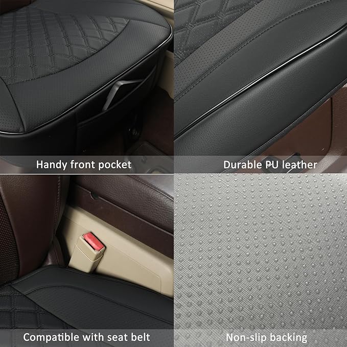 GIANT PANDA Bottom Seat Cover for Trucks&SUV, Front PU Leather Driver Seat Protector Fit for Chevy,Ram,Toyota,GMC,Ford F150 F-Series (2PCS-Black)