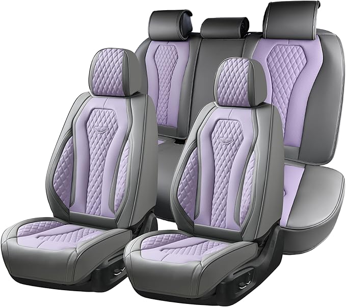 Coverado Automotive Seat Covers, Car Seat Covers Full Set, Purple Car Seat Cover, Car Seat Covers Front Seats Back Seat Cover, Waterproof Car Seat Cushion,Leather Seat Protector Fit for Most Cars