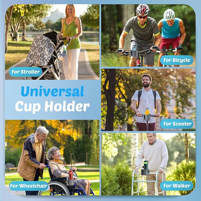 Guiseapue 2-Pack Cup Holder for Walker: Wheelchair Cup Holder for Seniors and Adults, Rollator Wheelchair Walker Accessories, Bottle Drink Holder for Rolling Walker, Mobility Scooter