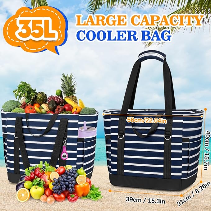 HUANLANG Soft Cooler Bag Insulated for Travel,Large Insulated Grocery Bags with Zippered Top,PEVA Collapsible Food Delivery Cooler Bag for Beach, Travel, Picnics