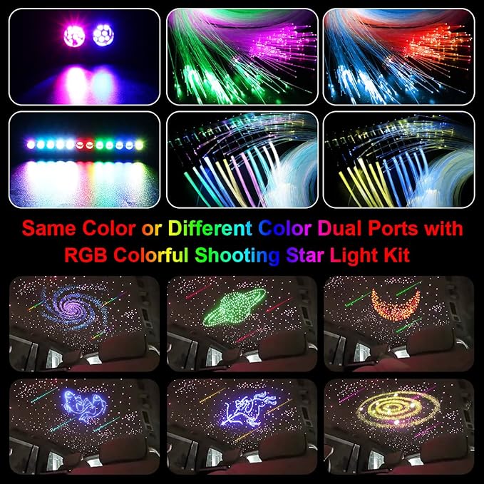 AKEPO 20W Twinkle Dual-Head Dual Color Fiber Optic Lights, Fiber Optic Colorful Meteor Light Kit Sound Activated APP/Remote Control for Car Starlights Headliner/Home 800pcs 13.1ft/4m Fiber Strands
