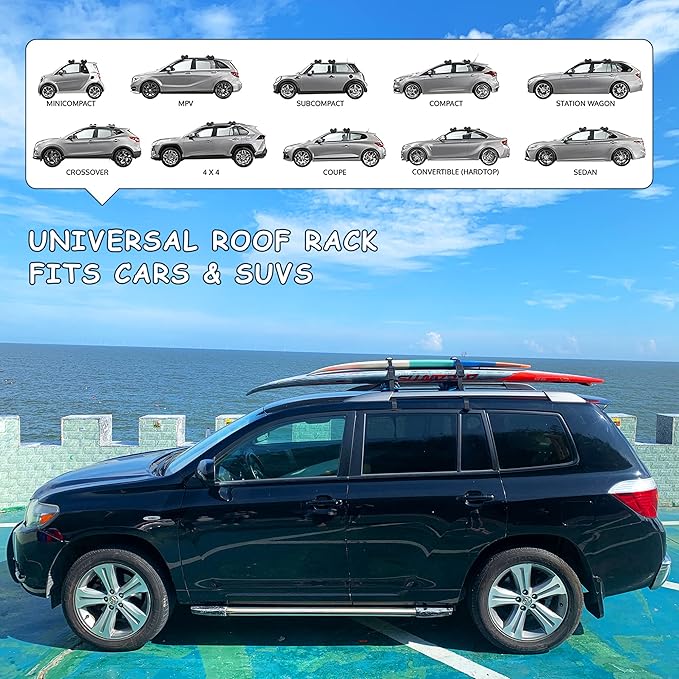 AQUBONA Universal Car Soft Roof Rack Pads，Luggage Carrier Capacity Load 158lb for Kayak/Canoe/Surfboard/Paddle with Adjustable & Steady Tie-Down Straps and Storage Bag