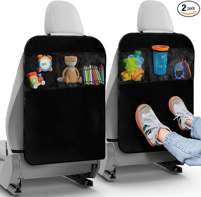 Todays Kids 2 Pack Kick Mats Back Seat Protector - Backseat Car Organizer for Kids, Car Storage Organizer, Back Seat Cars Organizers, Cars Organizers Backs Seats, Travel Accessories, 3 Pockets