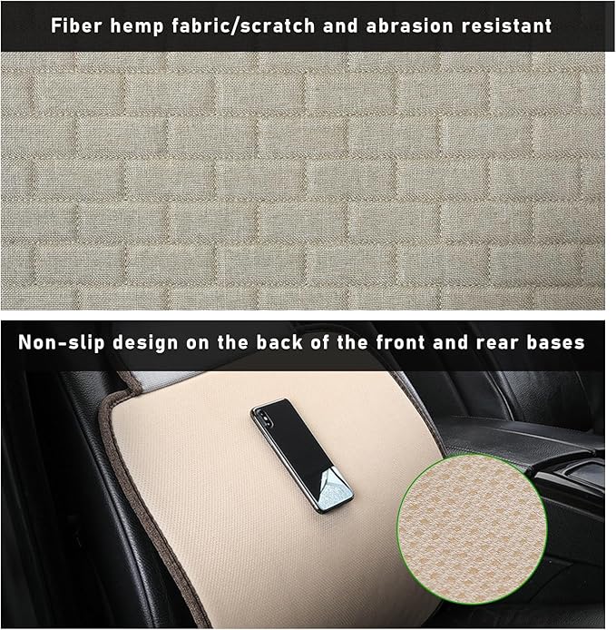 Car Back Seat Cover, Anti-Slip Automotive Long Rear Seat Protectors with Storage Pocket, Breathable Comfortable Back Seat Cushion Pad Mat, Universal Car Accessories (Back Beige)