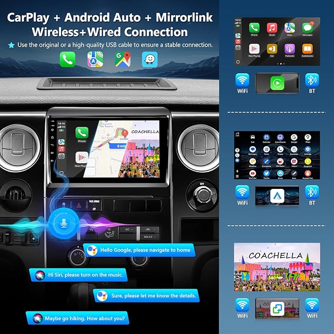 8Core Car Radio for Ford F150 2009 to 2012 XL XLT, 9inch Touchscreen Stereo, Wireless Apple CarPlay & Android Auto, Mirrorlink, 5G WiFi GPS, FM RDS, EQ DSP, Back-Up Camera, SWC, 2G+32G