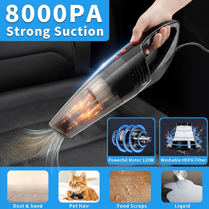 30PCS Car Wash Cleaning Kit - High Power Portable Car Vacuum Cleaner, Car Interior and Exterior Detailing Set withDuster, Brush, Towels, Wash Mitt