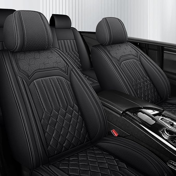 Car Seat Covers for Genesis GV70 2022-2025 2026, Full Set Nappa Leather Waterproof Breathable Anti-Slip Airbag Compatible Car Seats Protector, Car Interior Seats Cover (Black,+Pillow)