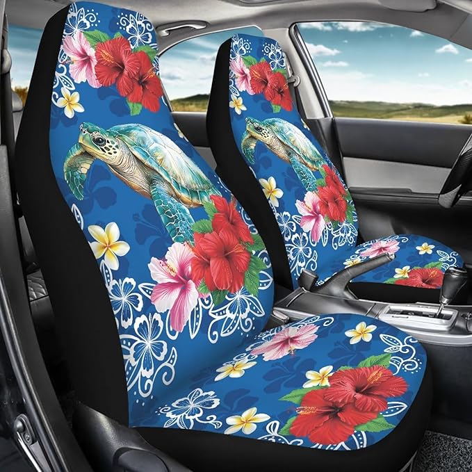 BIGCARJOB Floral Turtle Car Seat Cover Full Set Universal Car Interior Accessories Set Car Front Seat Covers Auto Interior Seat Protector Saddle Blanket for Women Gifts