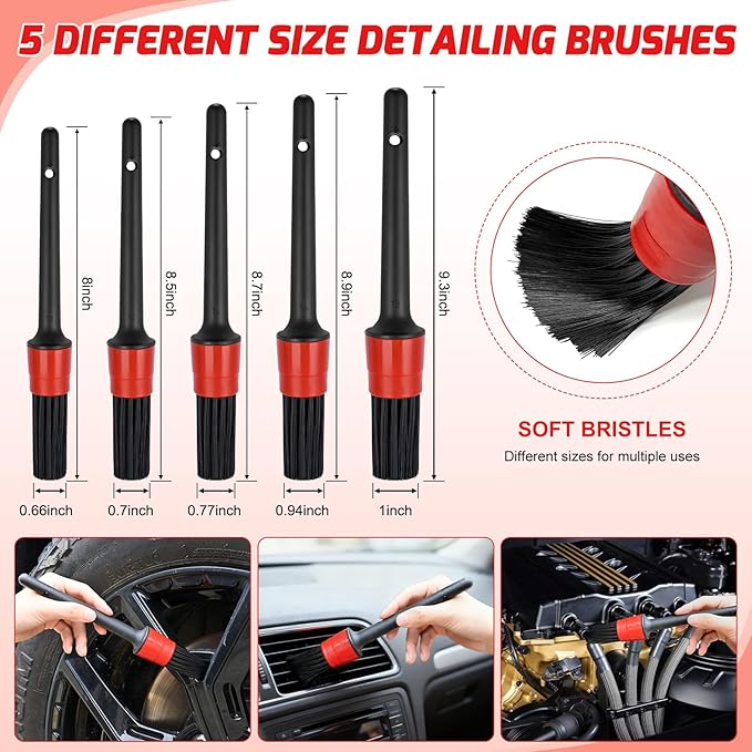 Nilight 37PCS Car Detailing Kit Auto Cleaning Tools Wash Set with Storage Carry Bag Home Use for Interior Exterior Deep Clean Car Care Windshield Dashboard Seat Air Vents Wheels Tires, Red