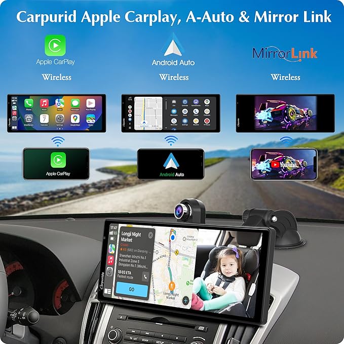 Carpuride W903 Wireless Carplay & Android Auto with Dash Cam - 9.3" HD IPS Touch Car Play Screen for Car, 4K Front & 1080P Rear Camera, Loop Recording, Bluetooth Audio, Mirror Link, GPS, Siri