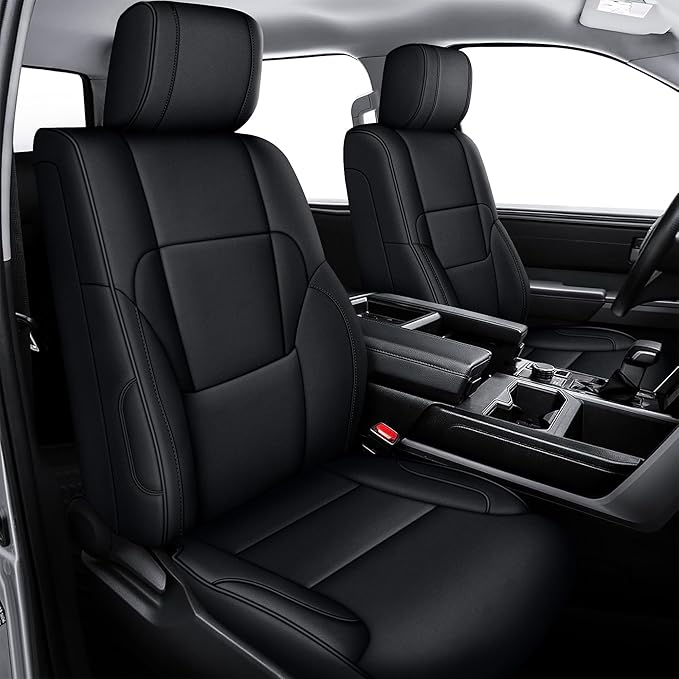 AOMSAZTO Custom Seat Covers for Toyota Tundra 2022 2023 2024 2025 CrewMax SR SR5 Limited Platinum FFV TRD Pro Leather Car Seat Covers Full Set Black, Custom Fit Full Set Faux Leather Black