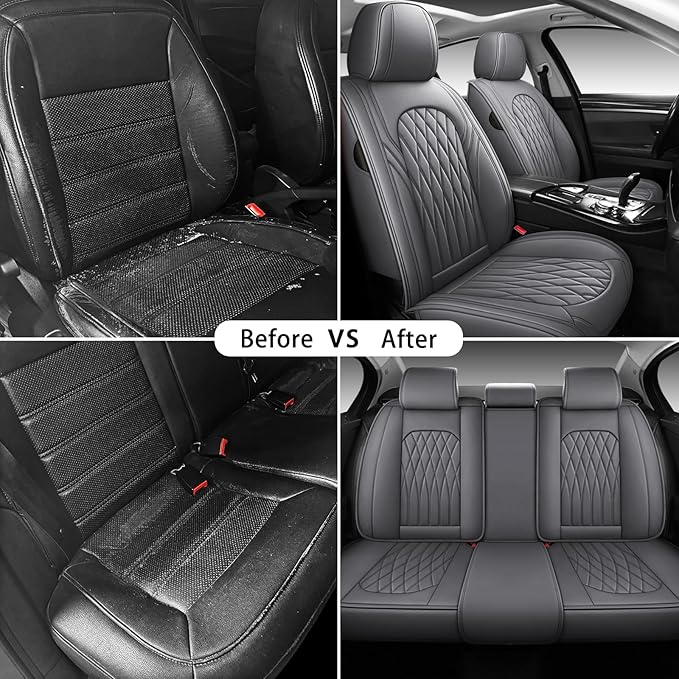 WELLDO Car Seat Covers Front Seats, Leather Seat Covers for Cars, Front Car Seat Protector Waterproof, Non-Slip Car Interior Covers Universal Automotive Seat Covers for Most Vehicle, Gray