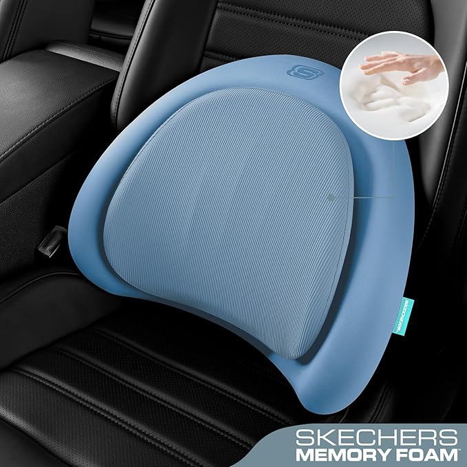 Skechers Lumbar Pillow Premium Memory Foam, Double-Layer-Office Chair Cushion for Tailbone Pain Relief,Butt Pillow for Office Chair,Car seat Cushion,Long Sitting Office Workers,and Car Drivers,Blue