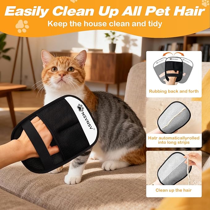 Pet Hair Removal Glove for Dogs Cats, Pet Hair Removal Tool, Reusable Electrostatic Pet Hair Gloves, Versatile Grooming Gloves for Washing, Deshedding, Grooming, White, 2 pcs