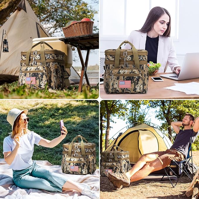 Maelstrom Lunch Box, 23L Insulated Lunch Bag, Expandable Double Deck Cooler Bag, Lightweight Leakproof Tote Bag With Side Tissue Pocket, Suit For Men and Women (I Camouflage with DIY Hook-and-Loop)