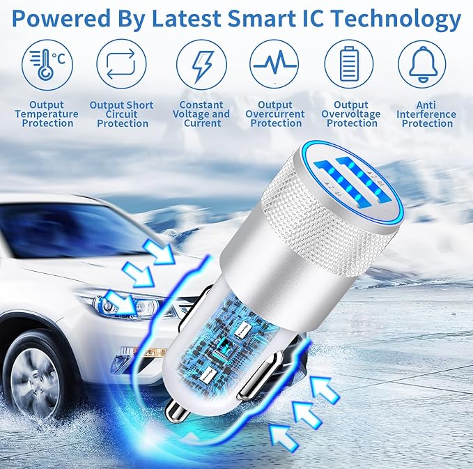 [Apple MFi Certified] iPhone Fast Car Charger, Braveridge 2Pack 4.8A Dual USB Car Power Cigarette Lighter USB Car Carplay Charger Adapter with Lightning Cable for iPhone 14 13 12 11 Pro XS XR X 8 iPad