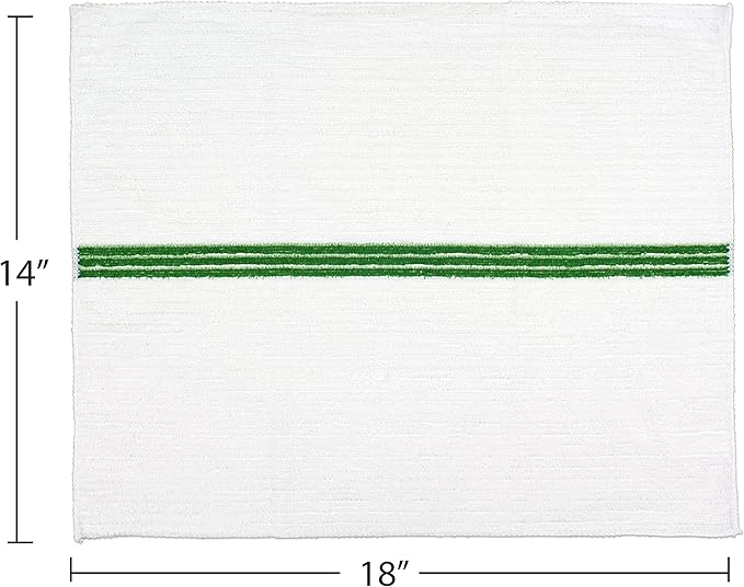 Nouvelle Legende Ribbed Microfiber Bar Mop Towels, Super Absorbent, Cleaning & Drying Cloths, Lint-Free, Streak-Free for Kitchen, Home & Auto, 14x18 Inch, 12-Pack, Green Stripe