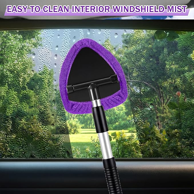 FoldTier 8 Pcs Car Windshield Cleaner Kits with Extendable Handle, 5 Microfiber Towel Pads, 1 Brush, 1 Empty Spray Bottle for Auto Glass Wiper Suvs Rvs & Home Windows(Purple)