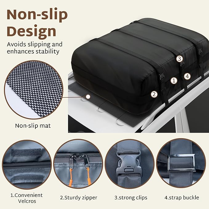 iBirdie Roof Rack Cargo Carrier 18.1 Cubic Feet, Soft-Shell Rooftop Cargo Box, Waterproof Heavy Duty 1200D for Car with/Without Roof Rack, Includes Anti-Slip Mat, Door Hooks, 46x34x20 inches