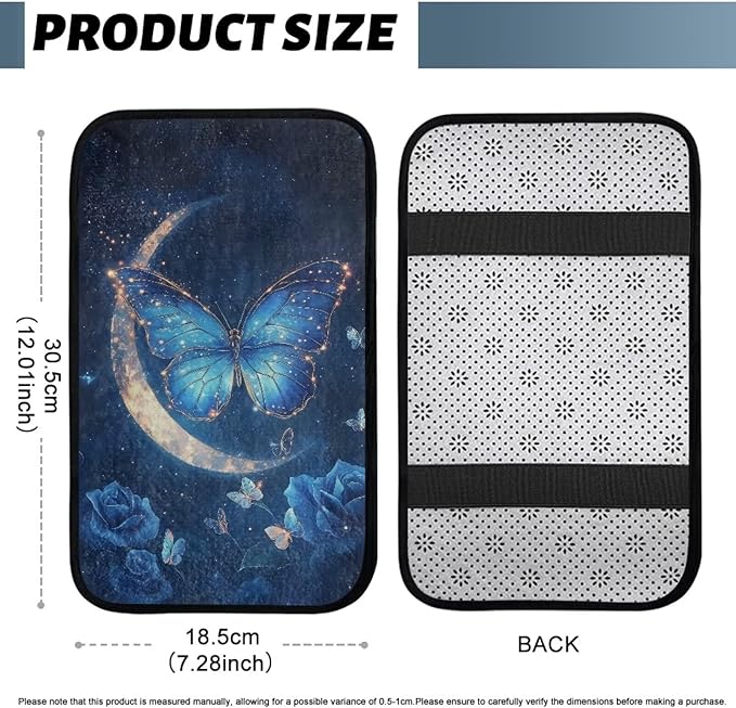Butterfly Moon Auto Center Console Pad Soft Comfortable Arm Rest Cover Car Convenient Car Center Console Lid Cover Accessories Universal Fit Sedans,Cars,Vans,SUV,Truck
