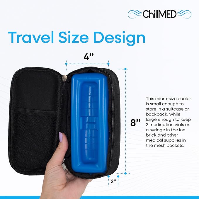 Micro Cooler Bag - Diabetic Insulin Vial Carrying Case Travel Pack With Re-Freezable Ice Pack - Up to 12 Hours of Cooling- Travel Bag For Insulin & Medications (Black)