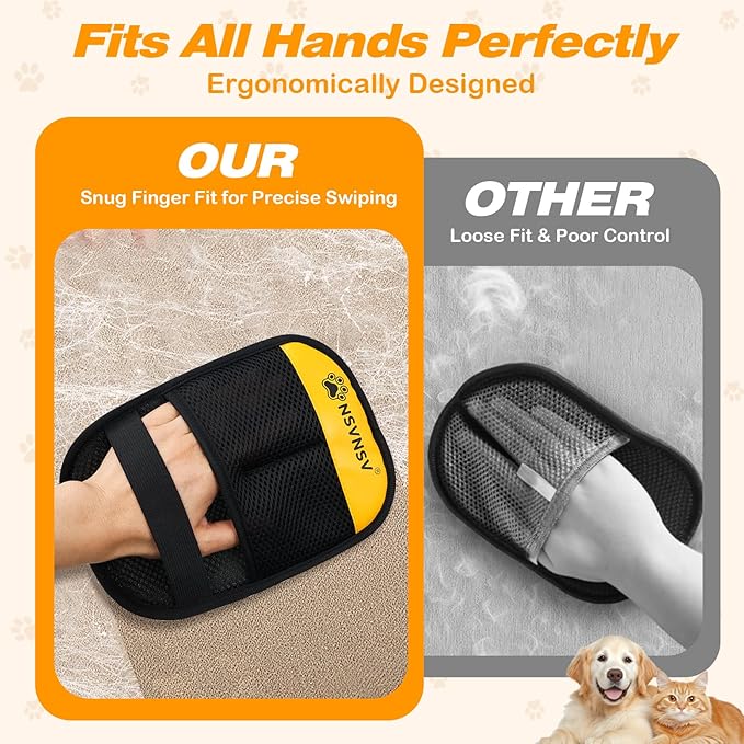 Pet Hair Removal Glove for Cats Dogs, Washable Reusable Animal Fur Removal Tool, Hair Retention Powerful Cat Grooming Gloves for Couch, Furniture, Carpet, Car Seat, Ease of Use