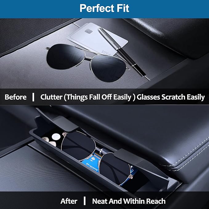 Tesla Model Y 2020-2024 Model 3 2017-2023 Sunglass Holder 2023 Center Console Armrest Key Card Phone Holder Glasses Case Tray Storage Box Waterproof Durable Tesla Interior Accessories