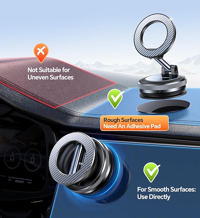 Coolpow【Newest Vacuum Magnetic Phone Holder for Car Phone Holder Mount【Movable Vacuum Suction】 Magsafe Car Mount Cell Phone Holders for Your Car Accessories for Women Men for iPhone 17 16 15 14 Kits