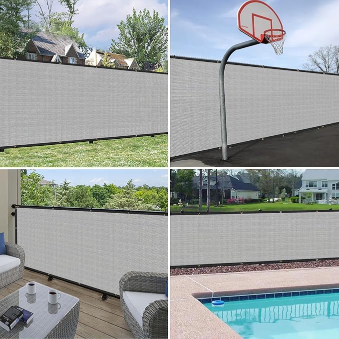 Windscreen4less Privacy Fence Screen Heavy Duty Windscreen Fencing Mesh Fabric Shade Net Cover with Brass Grommtes for Outdoor Wall Garden Yard Pool Deck, 8'x291' Light Gray