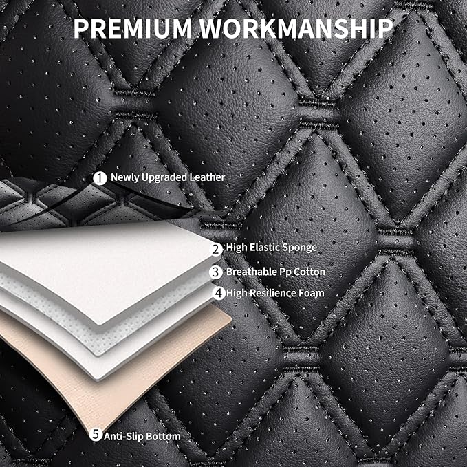 Car Seat Covers Front Seats, Luxury Faux Leather Car Seat Covers Waterproof Non-Slip Seat Protector Universal Fit for Most Cars SUVs Trucks Pick-ups, Black Car Accessories Interior