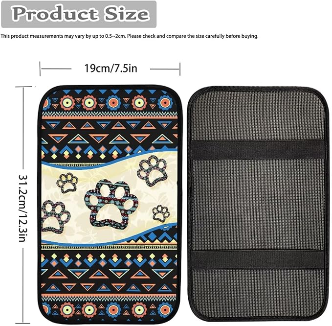 UNICEU Dog Paw Auto Center Console Armrest Pads Southwestern Car Interior Accessories Universal Fit Car Armrest Seat Box Covers Scratch Resistant Washbale Covers