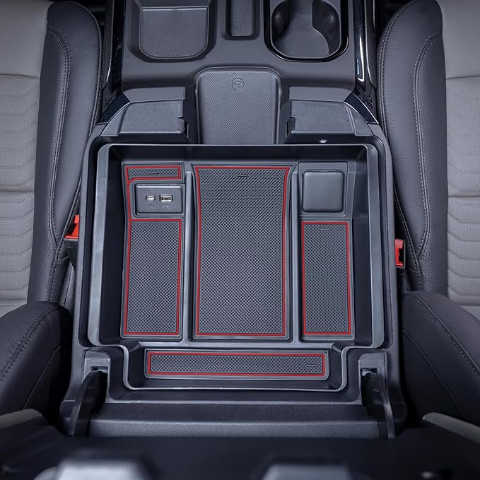 TOPINSTALL 22-26 Red Refreshed Full Tray Compatible with 2022-2026 Silverado/Sierra 1500 and 2024-2026 Chevy Silverado/GMC Sierra 2500HD 3500HD, Armrest Organizer (Full Console w/Bucket Seats ONLY)