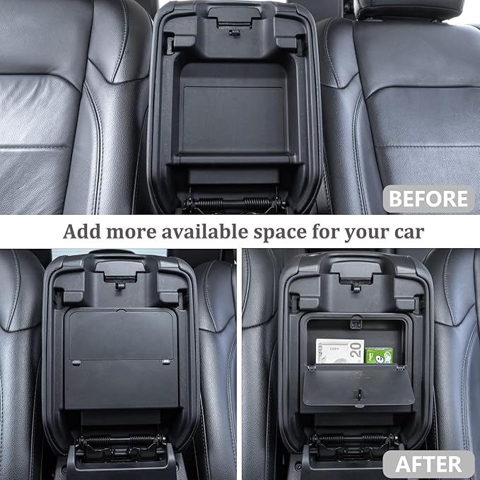 Center Console Hidden Organizer Box Compatible with Jeep Wrangler JL/JLU 4XE and Jeep Gladiator JT 2018-2024 2025 2026 Accessories Armrest Secret Compartment One-Touch Hidden Storage（Patent Design）
