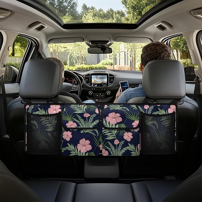 Trunk Organizer for SUV, Sedan, Van, Car Organizers and Storage with Lid (37.01"*11.8"), Oxford Cloth Car Organizers Storage Bag for SUV/MPV/Truck, Hawaii Floral Leaves