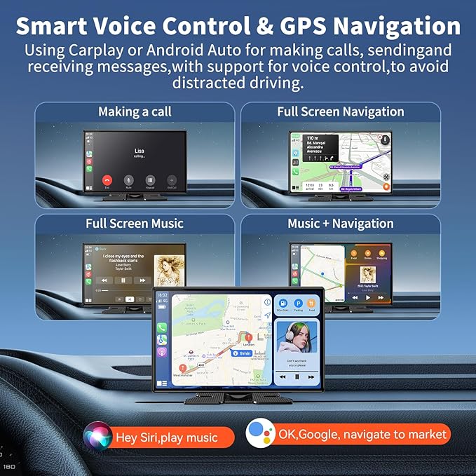 Wireless A pple Carplay Screen Carplay Screen for Car 11" with 4K Dash Cam 1080P Backup Camera, Car Stereo for Carplay & Android Auto GPS Navigation/Bluetooth/Mirror Link/Voice Control/AUX/FM/Siri