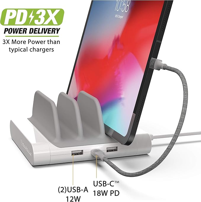 Scosche BLMD BaseLynx Vert Modular Charging Station for PD 3.0, USB-C and USB-A Devices, White