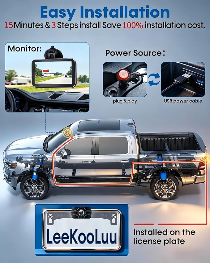HD 1080P Backup Camera: 15-Min Easy Install 7 inch Large Screen Color Night Vision See Clearly at Night Up to 10 Meters - Reverse Camera for Trucks Cars Pickup SUVs Rear View Safety & Parking Assist