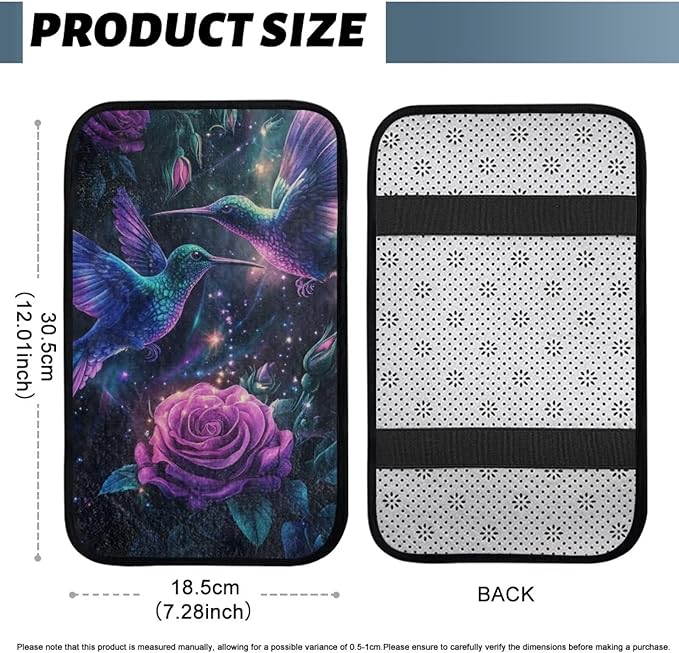 Rose Hummingbird Armrest Cover Non-Slip Soft Car Arm Rest Cushion Pad Flannel Anti-Slip Car Arm Rest Cushion for Arm Support for Cars Truck Van SUV Seat Protector