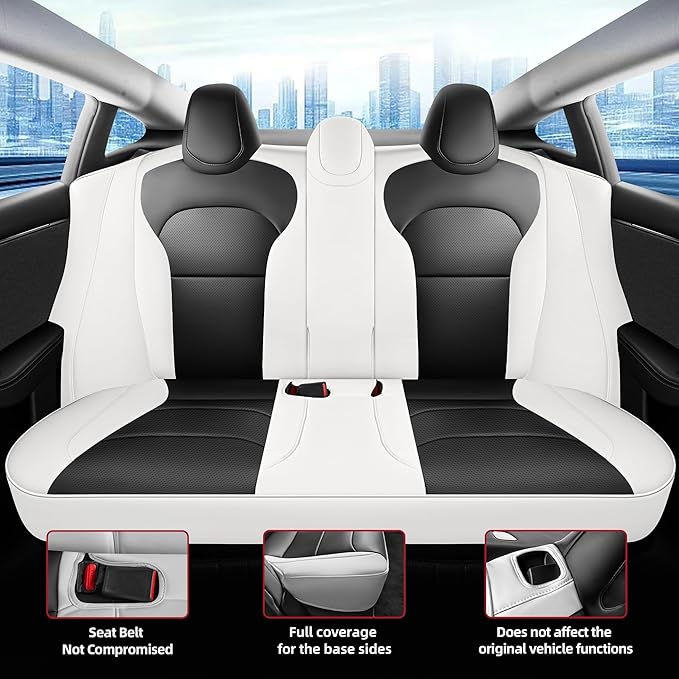 for Tesla Model 3 Seat Cover 2024 2025 Long Range (Not for Performance) Waterproof Nappa Leather Seat Cover Full Set for Tesla Model 3 (T3-Black+White 24-25)