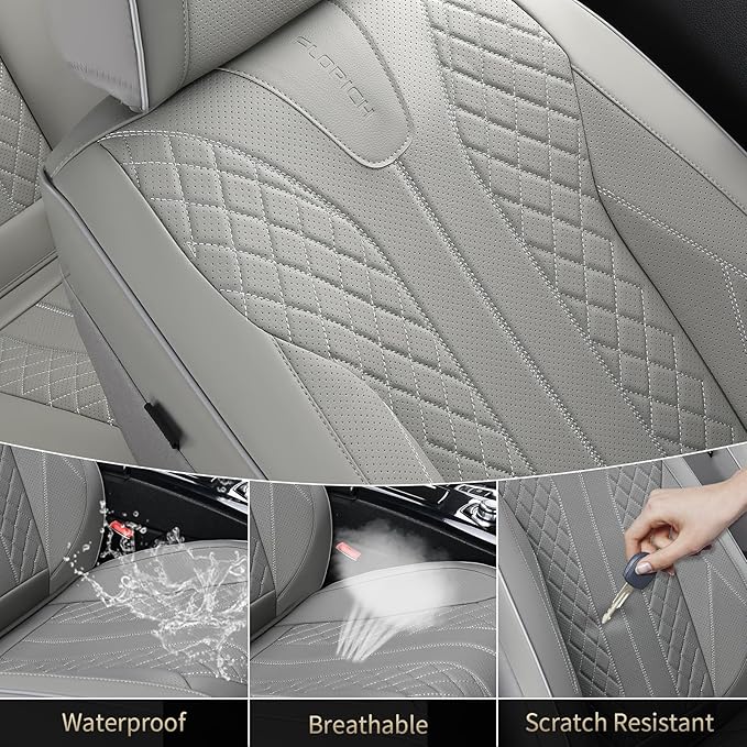FLORICH Car Seat Covers Full Set Leather Seat Cover for Cars Full Coverage Seat Cover Waterproof Universal Seat Cover for Cars Seats Protector Cushion Universal Fit for Most Cars SUV Trucks, Gray