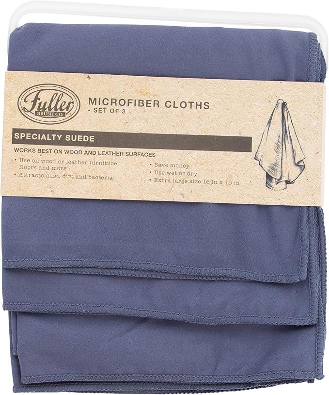 Fuller Brush 182 Specialty Suede Microfiber Cleaning Cloths – 3-Pack – Lint-Free, Non-Abrasive, Reusable & Machine Washable – for Wet or Dry Use on Glass, Wood, Leather & More
