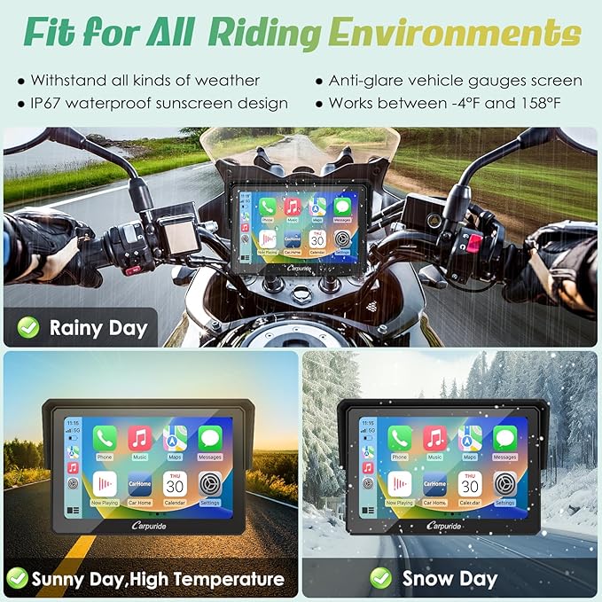 Carpuride W502 Motorcycle GPS Wireless Portable Carplay/Android Auto Waterproof Car Stereo, 5" IPS Touch Screen with Dual Bluetooth, Navigation/Siri/G00gle Assistant for Motorbike