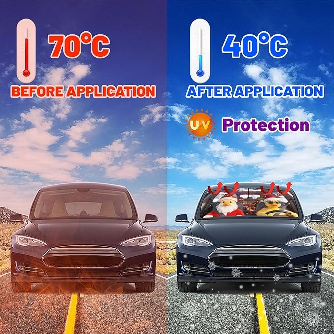 CHILL·TEK Funny Animal Car Windshield Sun Shade Umbrella, Christmas Duck Car Sun Shade Umbrella, Block UV Rays Heat Foldable Windshield Umbrella Sun Visor Protector - Keep Vehicle Cool for Cars SUV