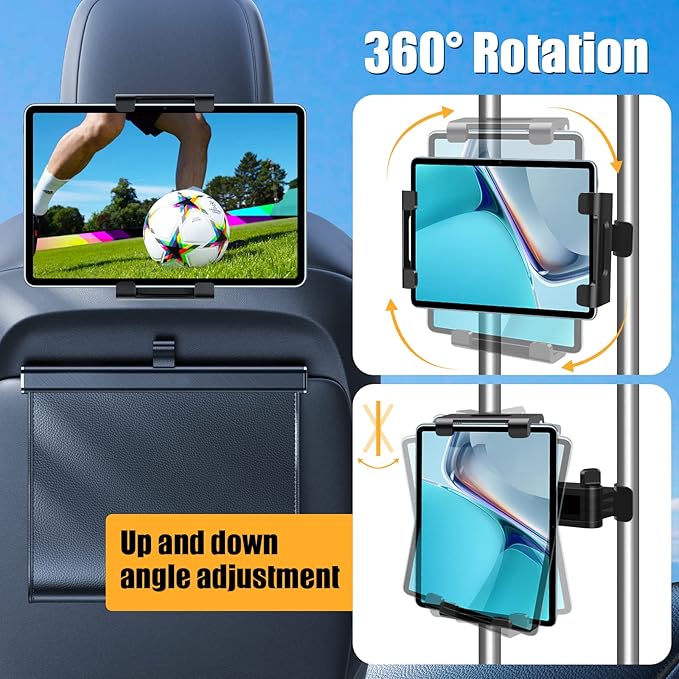najiaxiaowu Tablet Holder for Car,ipad Headrest Mount for 5.5-18.4 Inch ipad/Phones Car Tablet Holder with 360°Rotating Adjustable Trip Essentials,Black