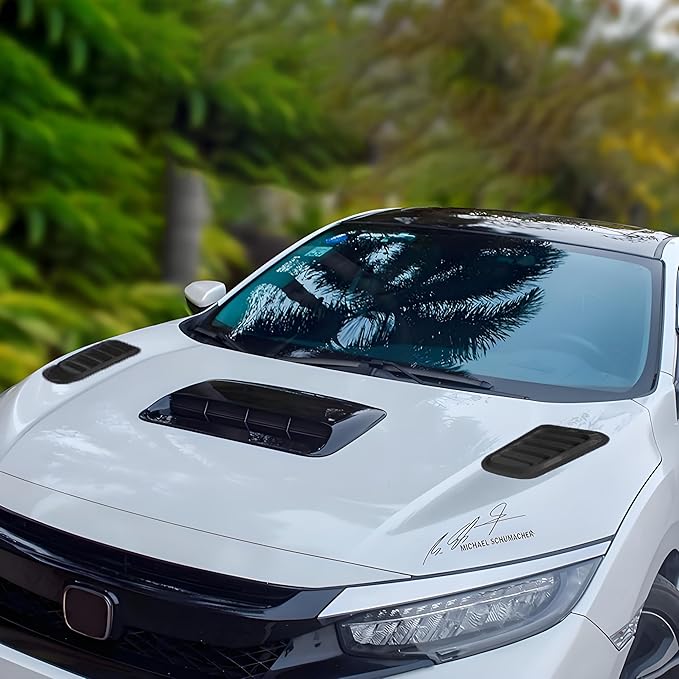 Universal Car Hood Scoop Cover with Side Air Vents, Black, Decorative Hood Air Flow Intake, 3-Piece Set with Mounting Tape (Shiny black)