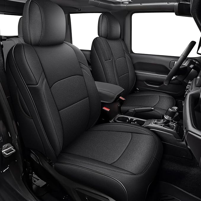 AOMSAZTO Front Car Seat Covers for Jeep Gladiator JT 2020 2021 2022 2023 2024 2025 2026 Custom Fit Car Seat Cover - Front Row Only Faux Leather (Black)