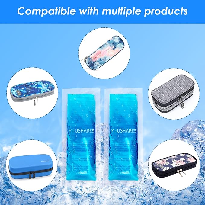 YOUSHARES Ice Packs - Reusable Freezer Packs Instant Hot Or Cold Gel Pack Suitable for Insulin Cool Storage Bag （2 TSA Approved Ice Packs）