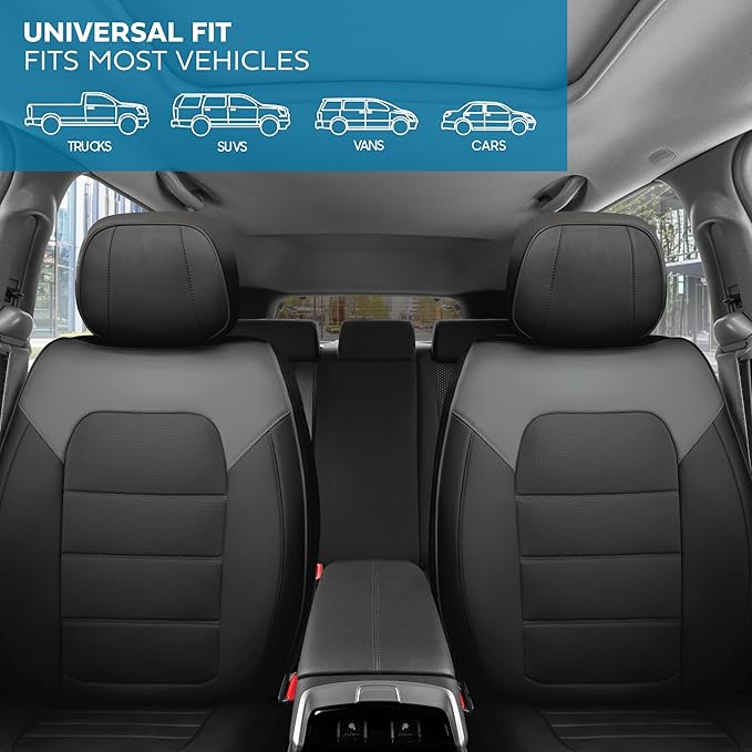 Deluxe Edition Napa Leather Seat Covers Full Set – Black & Gray Car Seat Covers Front Seats and Back Car Seat Protector, Waterproof and Universal Fit for Most Small to Mid Size Truck & SUVs