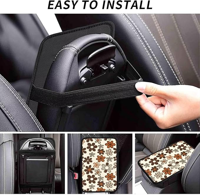 Brown Daisy Center Console Cover Floral Hippie Daisies Flower Car Accessories Armrest Box Lid Protector Cover