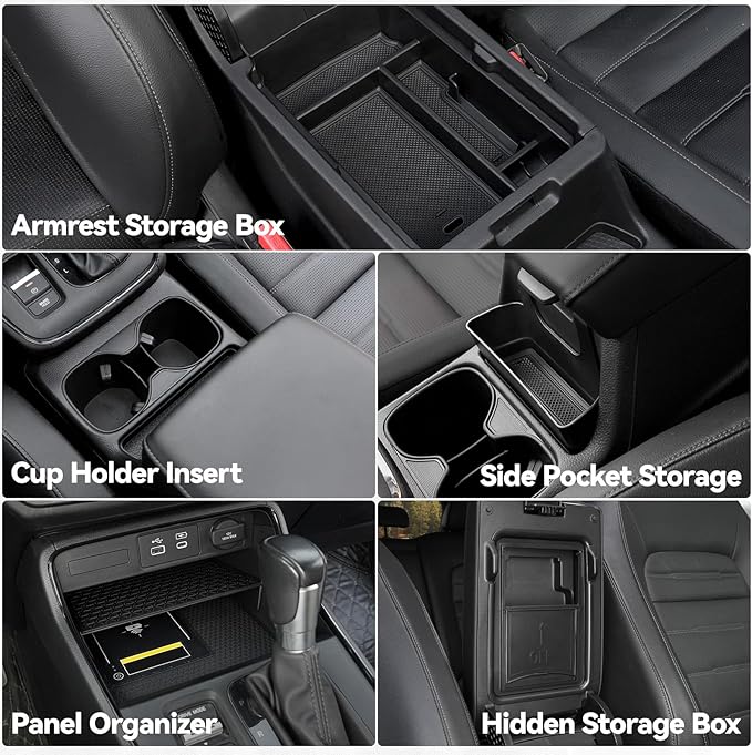 5PCS Center Console Organizer Tray for 2026 2025 2024 2023 Honda CRV Accessories, Armrest Storage Box and Drawer, Armrest Hidden Storage Box, Dashboard Organizer Tray and Cup Holder for Honda CR-V